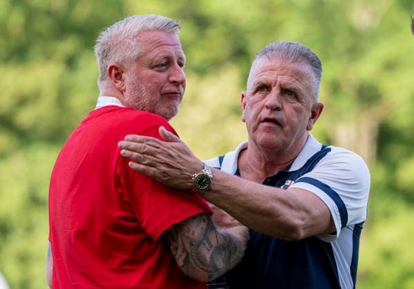 Stefan Puczynski (Fortuna Köln, Vorstand) li. und Franz Wunderlich (Viktoria Koeln, Geschaeftsfuehrer) re. SC Fortuna Köln vs. Viktoria Köln 23.05.2026 Fussball, Bitburger-Pokalfinale 2026, GER, Sportpark Höhenberg, Köln Copyright: HMBxMedia xMarcoxBader