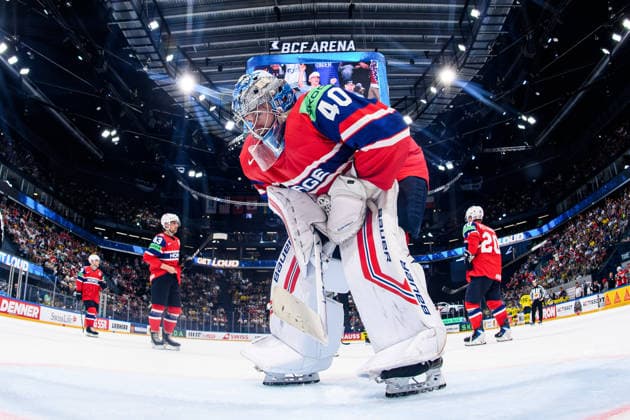260523 goaltender Henrik Haukeland of Norway during the 2026 IIHF Ice hockey, Eishockey World Championship, WM, Weltmeisterschaft match between Norway and Sweden on May 23, 2026 in Fribourg. Photo: Jesper Zerman BILDBYRAN kod JZ JZ0727 ishockey ice hockey ishockey-vm 2026 vm 2026 iihf world championship norge norway sverige sweden bbeng Copyright: JESPERxZERMAN BB260523JZ086