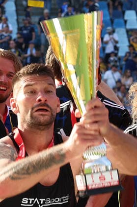 23.05.2026, xrekx, Fussball Landespokal Saarland Finale, 1.FC Saarbrücken - FC 08 Homburg v.l. Sieger Sparkassen-Pokal 2026 Kai Brünker Bruenker (1.FC Saarbruecken) (DFL DFB REGULATIONS PROHIBIT ANY USE OF PHOTOGRAPHS as IMAGE SEQUENCES and or QUASI-VIDEO) Saarbrücken