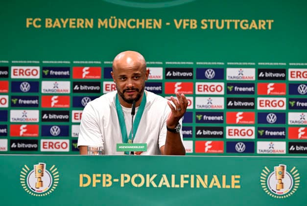 nach Spielende: Pressekonferenz PK Trainer Coach Vincent Kompany FC Bayern Muenchen FCB 83. DFB Pokalfinale FC Bayern Muenchen FCB vs VFB Stuttgart Olympiastadion Berlin 23.05.2026 DFL REGULATIONS PROHIBIT ANY USE OF PHOTOGRAPHS AS IMAGE SEQUENCES AND OR QUASI-VIDEO 83. DFB Pokalfinale FC Bayern Muenchen FCB vs VFB Stuttgart