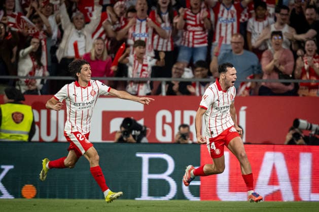 Arnau Martinez (Girona FC) celebrates after scoring his team s goal during a La Liga EA Sports match between Girona FC and Elche CF at Estadi Municipal de Montilivi in Girona, , Spain, on May 23 2026. Photo by Felipe Mondino Copyright: x@FELIPExMONDINOx