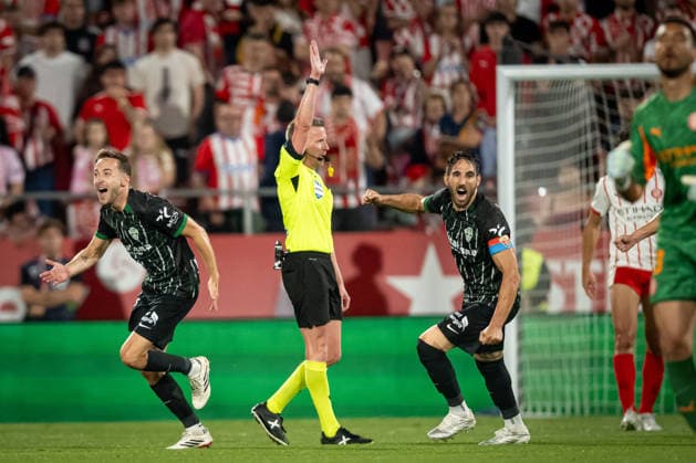 Marc Aguado (Elche CF) celebrates during a La Liga EA Sports match between Girona FC and Elche CF at Estadi Municipal de Montilivi in Girona, , Spain, on May 23 2026. Photo by Felipe Mondino Copyright: x@FELIPExMONDINOx