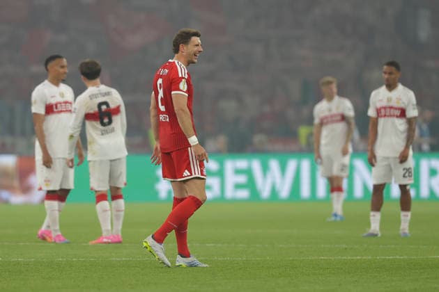 Leon Goretzka (FC Bayern München) celebrate after winning during the DFB Cup Final 2026 match between FC Bayern München and VfB Stuttgart at Olympiastadion on May 23, 2026 in Berlin, Germany. (Photo by Oliver Kaelke DeFodi Images) -