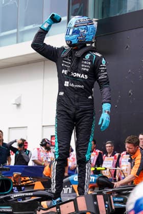 FORMULA ONE CANADIAN GRAND PRIX 2026 George Russell 63 (GBR) Mercedes celebrates after taking Pole in qualifying for the race during the Formula 1 Lenovo Canadian Grand Prix 2026, 5th round of the 2026 Formula One World Championship, WM, Weltmeisterschaft from May 22 to 24, 2026 at the Circuit Gilles Villeneuve, Montreal, Canada Credit: Robbie Hoad Every Second Media Editorial use only. All images are copyright Every Second Media Limited. No images may be reproduced without prior permission. Copyright: xIMAGO EveryxSecondxMediax ESM-2005-0330 RobbiexHoadx xEveryxSecondxMediax