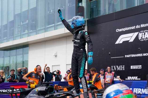 FORMULA ONE CANADIAN GRAND PRIX 2026 George Russell 63 (GBR) Mercedes celebrates after taking Pole in qualifying for the race during the Formula 1 Lenovo Canadian Grand Prix 2026, 5th round of the 2026 Formula One World Championship, WM, Weltmeisterschaft from May 22 to 24, 2026 at the Circuit Gilles Villeneuve, Montreal, Canada Credit: Robbie Hoad Every Second Media Editorial use only. All images are copyright Every Second Media Limited. No images may be reproduced without prior permission. Copyright: xIMAGO EveryxSecondxMediax ESM-2005-0331 RobbiexHoadx xEveryxSecondxMediax