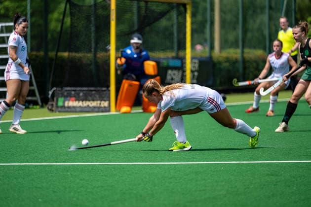 BHC 1. Damen - Club Raffelberg - Feldhockey, 2. Playdown Spiel, 1. Bundesliga, Frauen Bremen, Deutschland, 23.05.26: BHC 1. Damen - Club Raffelberg im Bremer Hockey-Club e.V. am 23.05.2026 in Bremen, Deutschland. (Foto von Axel Kaste) Delfina Granatto Torschuss, BHC, weiß, Torschuss mit der Agge Bremen Bremer Hockey-Club e.V. Freie Hansestadt Bremen Deutschland