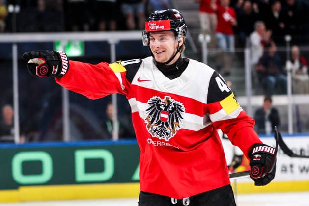 Ice hockey, Eishockey - IIHF WC 2026 ZURICH,SWITZERLAND,23.MAY.26 - ICE HOCKEY - IIHF Ice Hockey World Championship, WM, Weltmeisterschaft 2026, group stage, Austria vs Germany. Image shows the rejoicing of Tim Harnisch (AUT).  GEPAxpictures xMaticxKlansek
