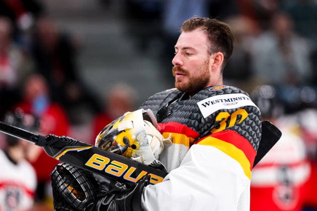 Ice hockey, Eishockey - IIHF WC 2026 ZURICH,SWITZERLAND,23.MAY.26 - ICE HOCKEY - IIHF Ice Hockey World Championship, WM, Weltmeisterschaft 2026, group stage, Austria vs Germany. Image shows Philipp Grubauer (GER).  GEPAxpictures xMaticxKlansek
