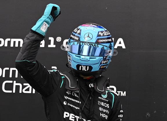 May 23, 2026, Montreal, Qc, CANADA: Mercedes driver George Russell, of the United Kingdom, celebrates as he takes pole following qualifying at the Formula One auto racing Canadian Grand Prix in Montreal on Saturday, May 23, 2026. Canada News - May 23, 2026  - ZUMAc35_ 20260523_zaf_c35_085 Copyright: xGrahamxHughesx