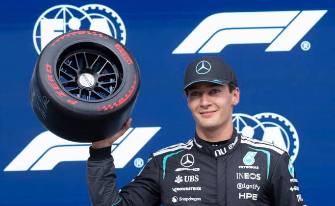 May 23, 2026, Montreal, Qc, CANADA: Mercedes driver George Russell, of the United Kingdom, celebrates after taking pole for qualifying at the Formula One auto racing Canadian Grand Prix in Montreal on Saturday, May 23, 2026. Canada News - May 23, 2026  - ZUMAc35_ 20260523_zaf_c35_084 Copyright: xChristinnexMuschix