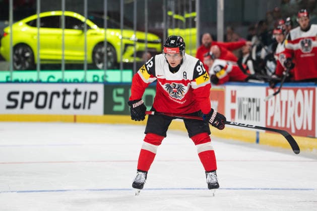 ZURICH, ZURICH - MAY 23: Clemens Unterweger of Austria during the 2026 IIHF World Championship, WM, Weltmeisterschaft match between Austria and Germany at Swiss Life Arena on May 23, 2026 in Zurich, Zurich, Switzerland.  Copyright: xLivioxBaeriswylx xSPPx Sportspressphoto_153019