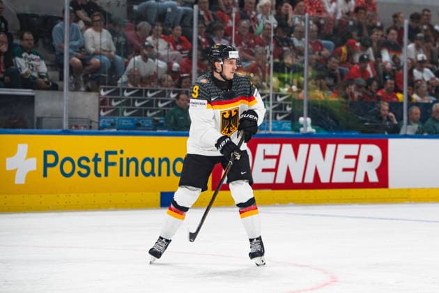ZURICH, ZURICH - MAY 23: Leon Gawanke of Germany during the 2026 IIHF World Championship, WM, Weltmeisterschaft match between Austria and Germany at Swiss Life Arena on May 23, 2026 in Zurich, Zurich, Switzerland.  Copyright: xLivioxBaeriswylx xSPPx Sportspressphoto_153021