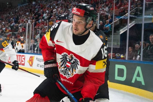 ZURICH, ZURICH - MAY 23: Dominic Zwerger of Austria during the 2026 IIHF World Championship, WM, Weltmeisterschaft match between Austria and Germany at Swiss Life Arena on May 23, 2026 in Zurich, Zurich, Switzerland.  Copyright: xLivioxBaeriswylx xSPPx Sportspressphoto_153029