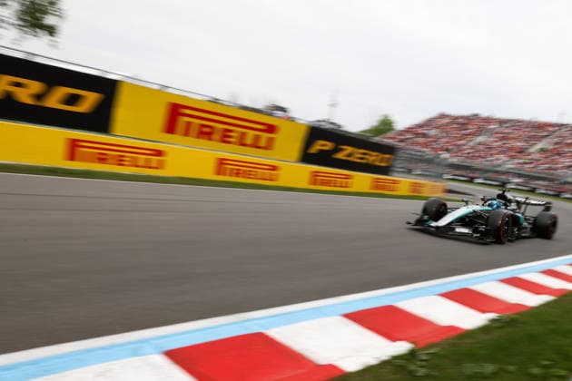 F1 Grand Prix of Canada - Qualifying Session MONTREAL, QUEBEC - MAY 23 : George Russell of Great Britain and Mercedes-AMG Petronas F1 team drives during the Qualifying session ahead of F1 Grand Prix of Canada at Circuit Gilles Villeneuve in Montreal, Quebec, Canada on May 23, 2026. Mert Alper Dervis Anadolu Montreal Canada. Editorial use only. Please get in touch for any other usage.  Copyright: x2026xAnadoluxMertxAlperxDervisx