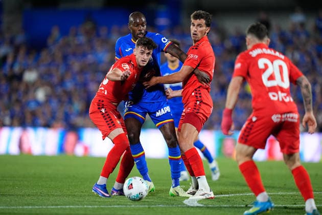 May 23, 2026, Getafe, Madrid, Spain: Aimar Oroz, Lucas Torro of CA Osasuna and Allan Nyom of Getafe CF compete for the ball during the Spanish League, LaLiga EA Sports, football match played between Getafe CF and CA Osasuna at Coliseum de Getafe stadium on May 23, 2026, in Getafe, Spain. Getafe CF V CA Osasuna - LaLiga EA Sports - ZUMAa181 20260523_zaa_a181_297 Copyright: xDennisxAgyemanx