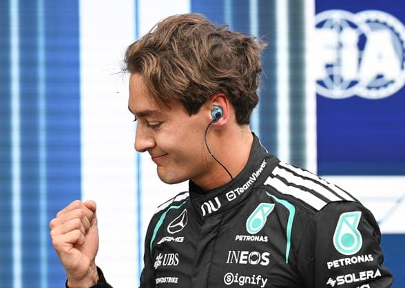 May 23, 2026, Montreal, Qc, CANADA: Mercedes driver George Russell, of the United Kingdom, celebrates as he takes pole following qualifying at the Formula One auto racing Canadian Grand Prix in Montreal on Saturday, May 23, 2026. Canada News - May 23, 2026  - ZUMAc35_ 20260523_zaf_c35_106 Copyright: xGrahamxHughesx