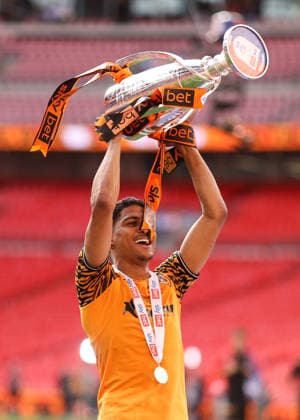Middlesbrough v Hull City 23 May 2026, London - EFL Championship Playoff Final - Middlesbrough v Hull City - Cody Drameh of Hull City celebrates with the Playoff Trophy - Photo: Jacques Feeney Offside. London UK Copyright: xJacquesxFeeneyx xOffsidexOffside