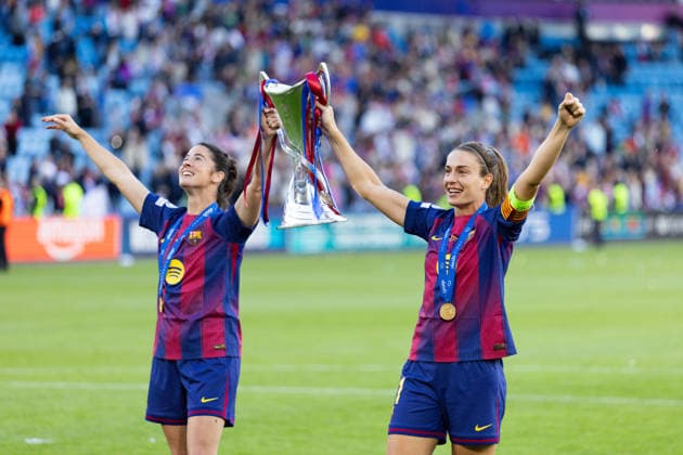 OSLO, NORWAY - MAY 23: Marta Torrejon of Barcelona and Alexia Putellas of Barcelona celebrate after winning the UEFA Womens Champions League final match between Barcelona and OL Lyonnes at Ullevaal Stadium on May 23, 2026 in Oslo, Norway. (Photo by Ane Frosaker Sports Press Photo)  Copyright: xAnexFrosakerx xSPPx Sportspressphoto_153104