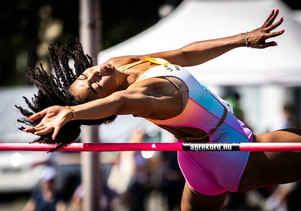 B&S Kurpfalz Gala; Weinheim, 23.05.2026 Ella Obeta (GER LG Nord Berlin) im Hochsprung der Frauen; B&S Kurpfalz Gala am 23.05.2026 im Sepp-Herberger-Stadion in Weinheim (Baden-Württemberg). Copyright: xBEAUTIFULxSPORTS R.xSchmittx