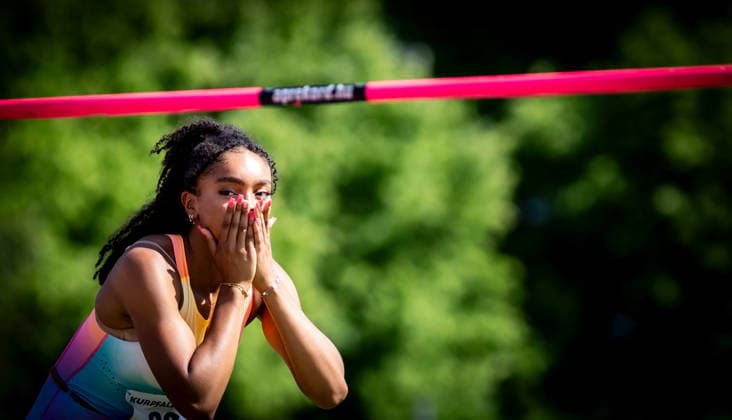 B&S Kurpfalz Gala; Weinheim, 23.05.2026 Freut sich über 1,83m im Hochsprung der Frauen: Ella Obeta (GER LG Nord Berlin); B&S Kurpfalz Gala am 23.05.2026 im Sepp-Herberger-Stadion in Weinheim (Baden-Württemberg). Copyright: xBEAUTIFULxSPORTS R.xSchmittx