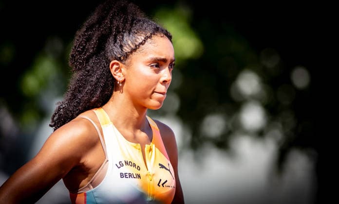 B&S Kurpfalz Gala; Weinheim, 23.05.2026 Fokussiert: Ella Obeta (GER LG Nord Berlin) im Hochsprung der Frauen; B&S Kurpfalz Gala am 23.05.2026 im Sepp-Herberger-Stadion in Weinheim (Baden-Württemberg). Copyright: xBEAUTIFULxSPORTS R.xSchmittx