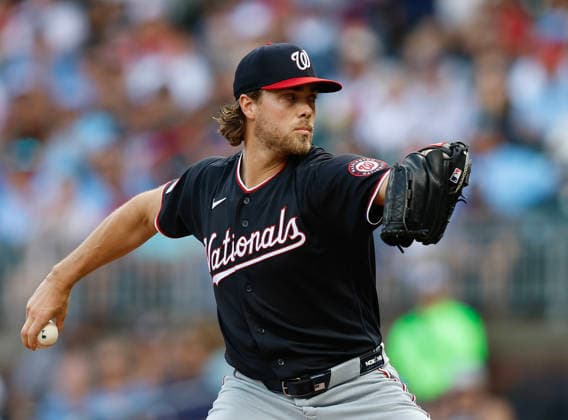 Pitcher Jake Irvin 27 of the Washington Nationals throws a pitch in the second inning during the game against the Atlanta Braves at Truist Park on Saturday, May 23, 2026 in Atlanta, Georgia.  ATL20260523120 MikexZarrilli