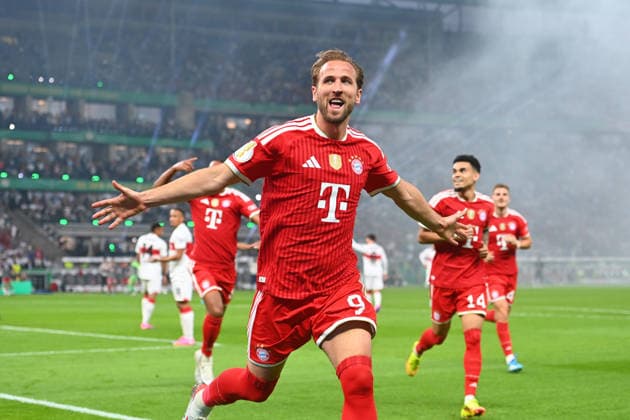 Torjubel Harry KANE (Bayern Muenchen), nach Tor zum 1-0, Jubel,Freude,Begeisterung,Aktion. Fussball 83. DFB Pokal Finale 2026 FC Bayern Muenchen - VfB Stuttgart 3-0 am 23.05.2026, Olympiastadion in Berlin. DFL DFB regulations prohibit any use of photographs as image sequences and or quasi-video *** Goal celebration Harry KANE Bayern Muenchen , after goal to 1 0, jubilation,joy,enthusiasm,action football 83 DFB Pokal Final 2026 FC Bayern Muenchen VfB Stuttgart 3 0 on 23 05 2026, Olympiastadion in Berlin DFL DFB regulations prohibit any use of photographs as image sequences and or quasi video