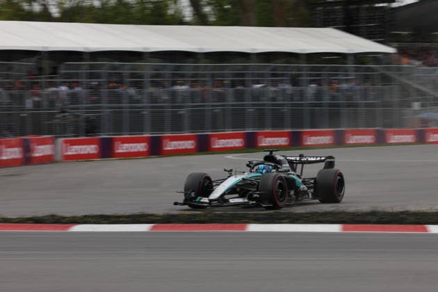 RECORD DATE NOT STATED 23rd May 2026; Circuit Gilles Villeneuve, Montreal, Quebec, Canada; 2026 FIA Formula 1 Canadian Grand Prix, Qualifying; George Russell (63) of Great Britain and Mercedes-AMG PETRONAS Formula One Team misses turn 1 ArtxVega