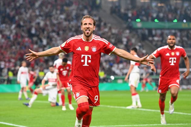 Torjubel Harry KANE (Bayern Muenchen), nach Tor zum 1-0, Jubel,Freude,Begeisterung,Aktion. Fussball 83. DFB Pokal Finale 2026 FC Bayern Muenchen - VfB Stuttgart 3-0 am 23.05.2026, Olympiastadion in Berlin. DFL DFB regulations prohibit any use of photographs as image sequences and or quasi-video