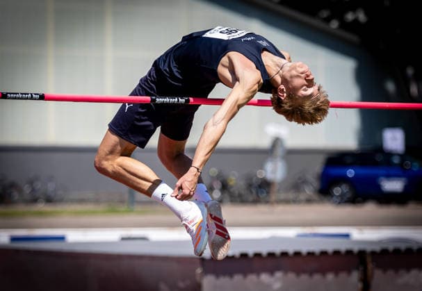 B&S Kurpfalz Gala; Weinheim, 23.05.2026 Keon Schmidt-Gothan (GER Munich Athletics) im Hochsprung der Männer; B&S Kurpfalz Gala am 23.05.2026 im Sepp-Herberger-Stadion in Weinheim (Baden-Württemberg). Copyright: xBEAUTIFULxSPORTS R.xSchmittx