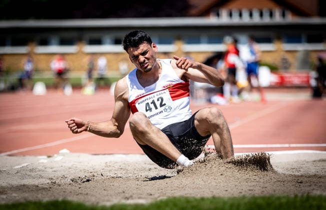 B&S Kurpfalz Gala; Weinheim, 23.05.2026 Samuel Vallipuram (GER VfB Stuttgart 1893) im Weitsprung der Männer; B&S Kurpfalz Gala am 23.05.2026 im Sepp-Herberger-Stadion in Weinheim (Baden-Württemberg). Copyright: xBEAUTIFULxSPORTS R.xSchmittx