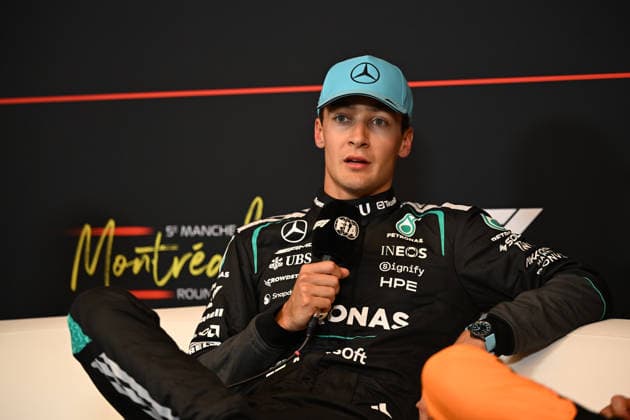 May 23, 2026, Montreal, Canada: GEORGE RUSSELL (GBR) of Mercedes-AMG 63 at the FIA press conference, PK, Pressekonferenz after qualifying on pole on qualifying day of the 2026 Formula 1 Canadian Grand Prix. F1 2026: Canada Grand Prix: Qualifying Day  - ZUMAb177 20260523_aap_b177_030 Copyright: xTaidghxBarronx