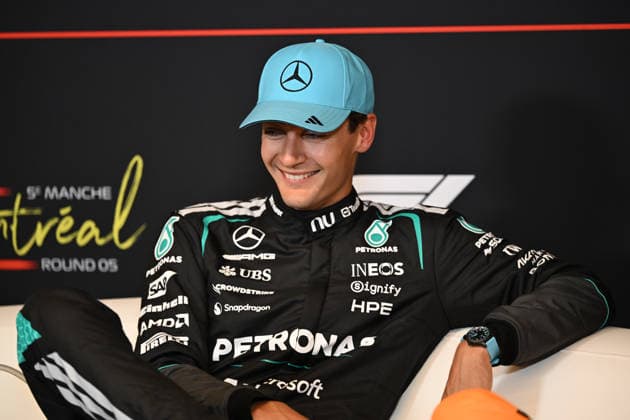 May 23, 2026, Montreal, Canada: GEORGE RUSSELL (GBR) of Mercedes-AMG 63 at the FIA press conference, PK, Pressekonferenz after qualifying on pole on qualifying day of the 2026 Formula 1 Canadian Grand Prix. F1 2026: Canada Grand Prix: Qualifying Day  - ZUMAb177 20260523_aap_b177_031 Copyright: xTaidghxBarronx