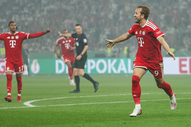 DFB Pokalfinale - FC Bayern München - VfB Stuttgart am 23.05.2026 im Olympiastadion in Berlin Jubel, Torjubel, Torschuetze, Torschütze Harry Kane (Muenchen 9) jubelt nach seinem Tor zum 2 zu 0