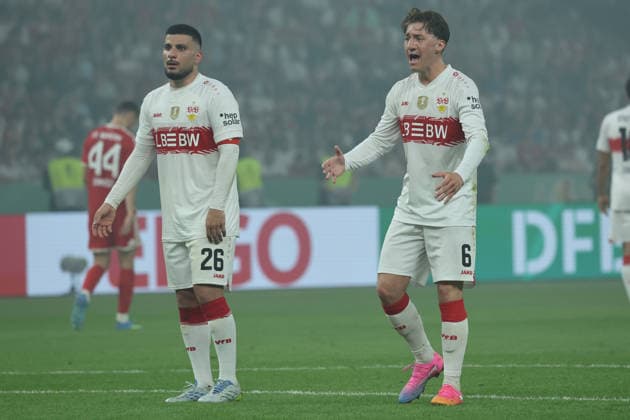 23.05.26 DFB-Pokal Finale 2026 FC Bayern München - VfB Stuttgart Deutschland, Berlin, 23.05.2026, Fussball, Saison 2025 2026, DFB-Pokal Finale 2026 Berlin, FC Bayern München - VfB Stuttgart:Deniz Undav, Angelo Stiller, rechts, VfB .