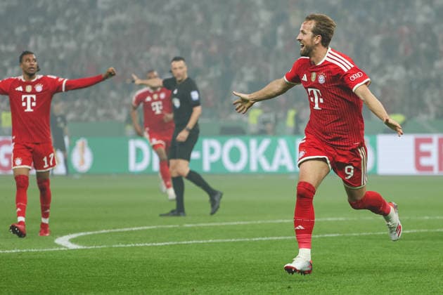 DFB Pokalfinale - FC Bayern München - VfB Stuttgart am 23.05.2026 im Olympiastadion in Berlin Jubel, Torjubel, Torschuetze, Torschütze Harry Kane (Muenchen 9) jubelt nach seinem Tor zum 2 zu 0