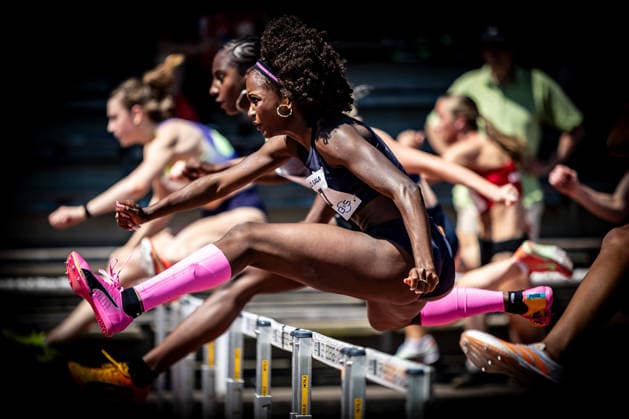 B&S Kurpfalz Gala; Weinheim, 23.05.2026 Daryl Ndasi (GER Munich Athletics) im 100m-Hürdenrennen der Frauen; B&S Kurpfalz Gala am 23.05.2026 im Sepp-Herberger-Stadion in Weinheim (Baden-Württemberg). Copyright: xBEAUTIFULxSPORTS R.xSchmittx