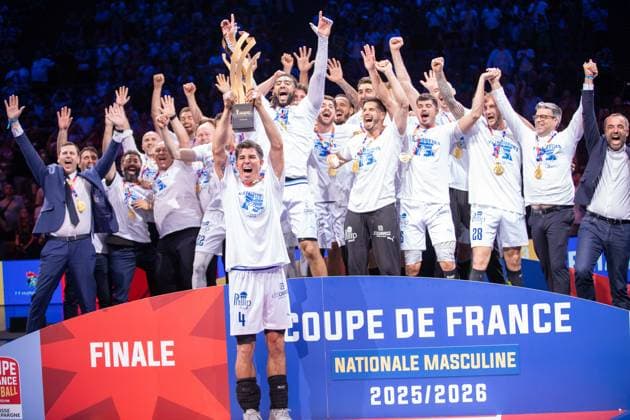May 23, 2026, Paris, Å½Le-De-France, France: Montpellier won the 2026 handball French Cup after beating Nantes (27-24) at Accor Hotel Arena in Paris Bercy. It is the 16th title for the club from Herault that realizes the back-to-back. Ro mi Desbonnet has done 11 saved whose 3 on 7-meter throw. France News - May 23, 2026  - ZUMAp284 20260523_zip_p284_043 Copyright: xMickaelxPintax