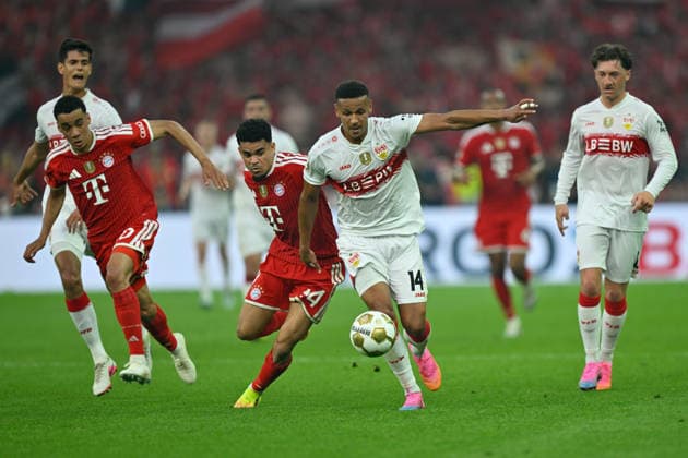 (260524) -- BERLIN, May 24, 2026 -- Luis Diaz (3rd L) of Bayern Munich vies with Luca Jaquez (2nd R) of VfB Stuttgart during the German Cup football final match between Bayern Munich and VfB Stuttgart in Berlin, Germany, May 23, 2026. (Photo by Xinhua) (SP)GERMANY-BERLIN-FOOTBALL-GERMAN CUP-BAYERN MUNICH VS STUTTGART UlrichxHufnagel 