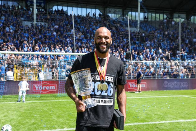 Terrence Boyd (SV Waldhof Mannheim, 13) Pokalsieger 2025 2026 beim BfV-Pokalfinale VfR Mannheim - SV Waldhof Mannheim 07 am 23.05.26 in Carl Benz Stadion, Mannheim xamx Foto: Alfio Marino