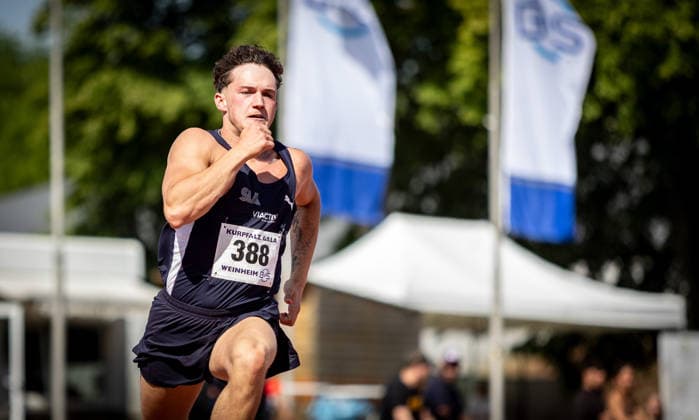 B&S Kurpfalz Gala; Weinheim, 23.05.2026 Noah Walter (GER Saarland Athletics e.V.) im 200m-Lauf der Männer; B&S Kurpfalz Gala am 23.05.2026 im Sepp-Herberger-Stadion in Weinheim (Baden-Württemberg). Copyright: xBEAUTIFULxSPORTS R.xSchmittx