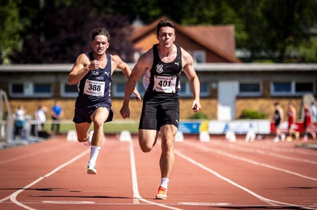 B&S Kurpfalz Gala; Weinheim, 23.05.2026 Im Fokus: Noah Walter (GER Saarland Athletics e.V.) im 100m-Sprint der Männer; B&S Kurpfalz Gala am 23.05.2026 im Sepp-Herberger-Stadion in Weinheim (Baden-Württemberg). Copyright: xBEAUTIFULxSPORTS R.xSchmittx