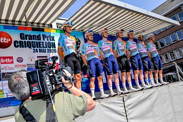 Grand Prix Criquielion 2026 Cycling Race LESSINES, BELGIUM - MAY 24 : NSN Development Team on the podium before the start of race during the 58th edition of Grand Prix Criquielion an UCI Class 1.1 one day cycling road race for Men Elite of km with start in Ath and finish in Lessines on May 24, 2026 in Lessines, Belgium, 24 05 2026 Lessines Belgium  Copyright: xSesx