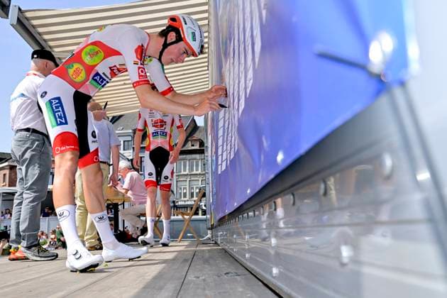 Grand Prix Criquielion 2026 Cycling Race LESSINES, BELGIUM - MAY 24 : Rider of Pauwels Sauzen - Altez Industriebouw Cycling Team signing during the 58th edition of Grand Prix Criquielion an UCI Class 1.1 one day cycling road race for Men Elite of km with start in Ath and finish in Lessines on May 24, 2026 in Lessines, Belgium, 24 05 2026 Lessines Belgium  Copyright: xSesx