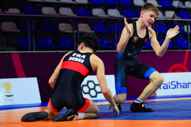 Ringen, U15 EM in Samokov U15 Wrestling European Championships 48kg FS - Luka Ananiev (MKD) df. Olcan Duman (FRA)