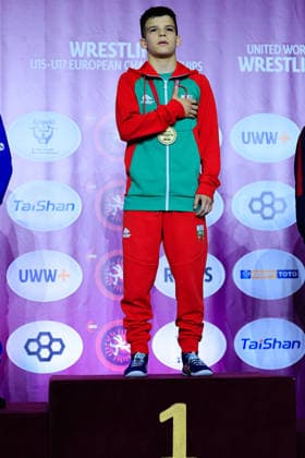 Ringen, U15 EM in Samokov U15 Wrestling European Championships Podium 41kg FS - Gold: Simeon Radoslavov Velikov (BUL)