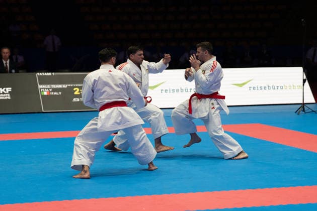 23.05.2026, xhfmx, Karate EKF Senior Championships 2026, Finale Männer Team Kata Türkei vs. Italien (DFL DFB REGULATIONS PROHIBIT ANY USE OF PHOTOGRAPHS as IMAGE SEQUENCES and or QUASI-VIDEO) Frankfurt