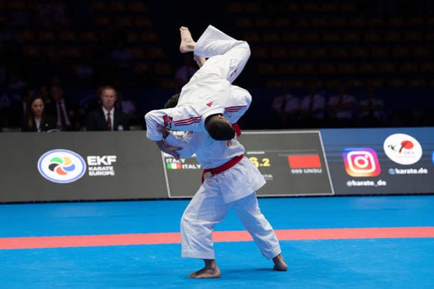 23.05.2026, xhfmx, Karate EKF Senior Championships 2026, Finale Männer Team Kata Türkei vs. Italien (DFL DFB REGULATIONS PROHIBIT ANY USE OF PHOTOGRAPHS as IMAGE SEQUENCES and or QUASI-VIDEO) Frankfurt