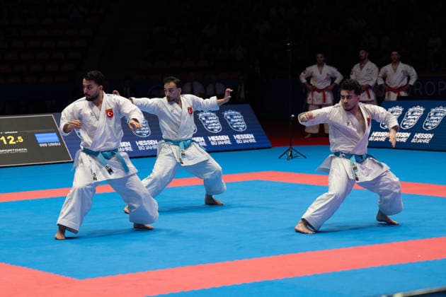 23.05.2026, xhfmx, Karate EKF Senior Championships 2026, Finale Männer Team Kata Türkei vs. Italien (DFL DFB REGULATIONS PROHIBIT ANY USE OF PHOTOGRAPHS as IMAGE SEQUENCES and or QUASI-VIDEO) Frankfurt