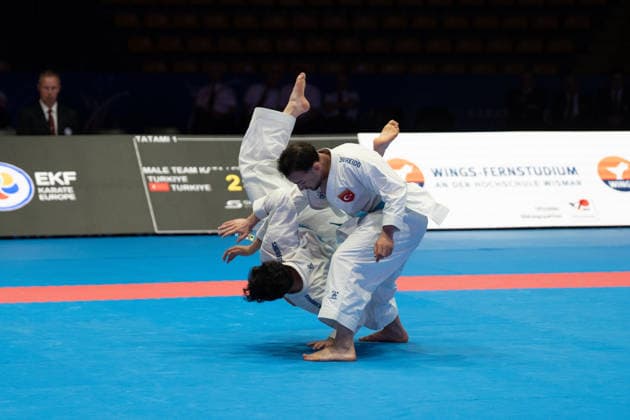 23.05.2026, xhfmx, Karate EKF Senior Championships 2026, Finale Männer Team Kata Türkei vs. Italien (DFL DFB REGULATIONS PROHIBIT ANY USE OF PHOTOGRAPHS as IMAGE SEQUENCES and or QUASI-VIDEO) Frankfurt